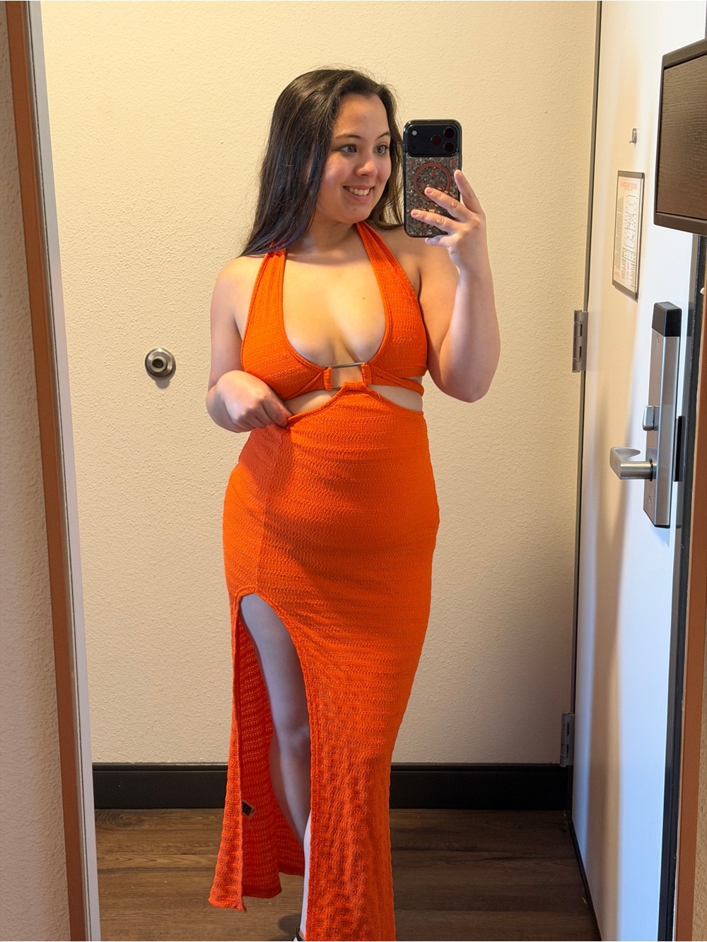 SHEIN | Orange Cutout Halter Maxi Dress High Slit | S